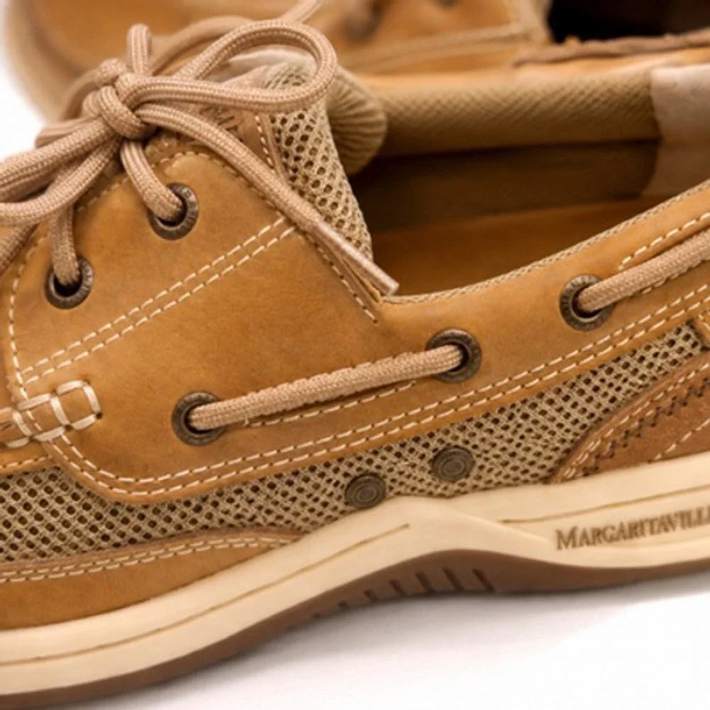 Margaritaville Mens 8.5 Brown Leather Mesh Anchor Lace Up Boat Shoes NWOB